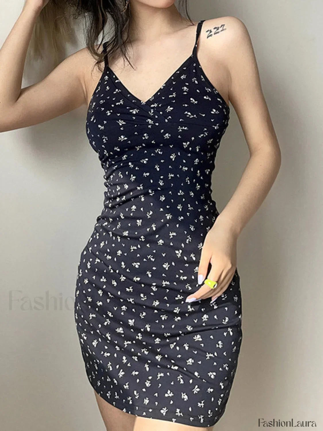 V Neck Ditsy Floral Mini Dress