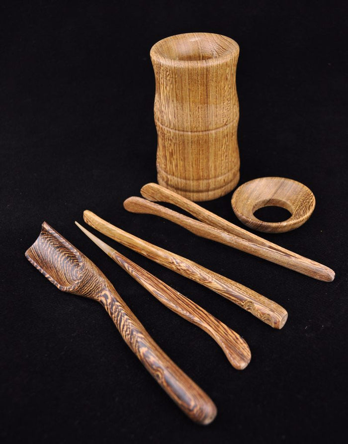 Wengé Wood "Modern Vase" 6 piece Cha Dao Set for Gong Fu Tea | Yunnan Sourcing Tea Shop