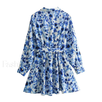 Women's 2024 Summer New Leisure Vacation Style Waist Lace up Shirt Short Skirt Mini Dress