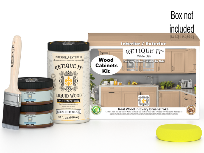 White oak Wood'n Cabinet Kit with 12 smooth doors, stained in Retique It White Oak for a modern kitchen update.