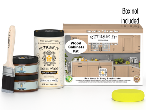 White oak Wood'n Cabinet Kit with 12 smooth doors, stained in Retique It White Oak for a modern kitchen update.
