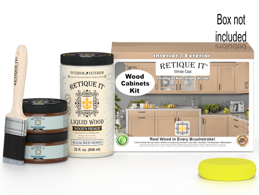 White oak Wood'n Cabinet Kit with 12 smooth doors, stained in Retique It White Oak for a modern kitchen update.