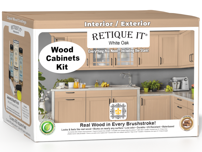 Retique It Wood'n Cabinet Kit with 48 white oak stain doors, smooth finish, designed for cabinet renovation or DIY installation.