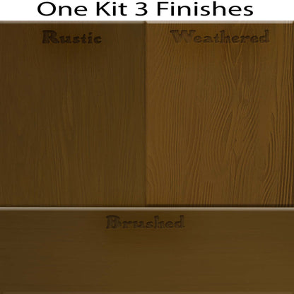 Retique It Wood'n Cabinet Kit stain swatches showing three dark pecan wood grain finishes for cabinets or furniture.