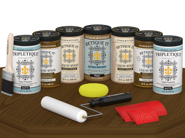 Dark Pecan Wood'n Cabinet Kit stain by Retique It for 24 grained cabinet doors, matte finish, ideal for furniture and cabinetry.