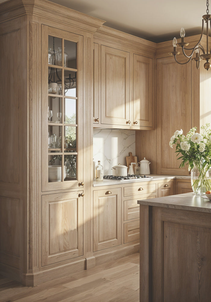 French Oak Wood'n Cabinet Kit with 24 grained cabinet doors and stains by Retique It for kitchen renovation.