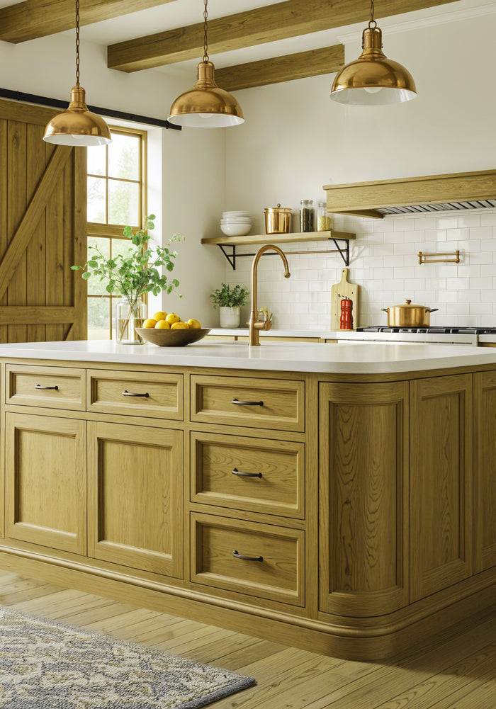 Retique It Wood'n Cabinet Kit with 24 Old Oak stained door panels and grain details for barnwood-style kitchen island.