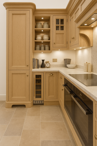 Retique It Wood'n Cabinet Kit with 12 pickled oak grained stain doors on modern kitchen cabinets.