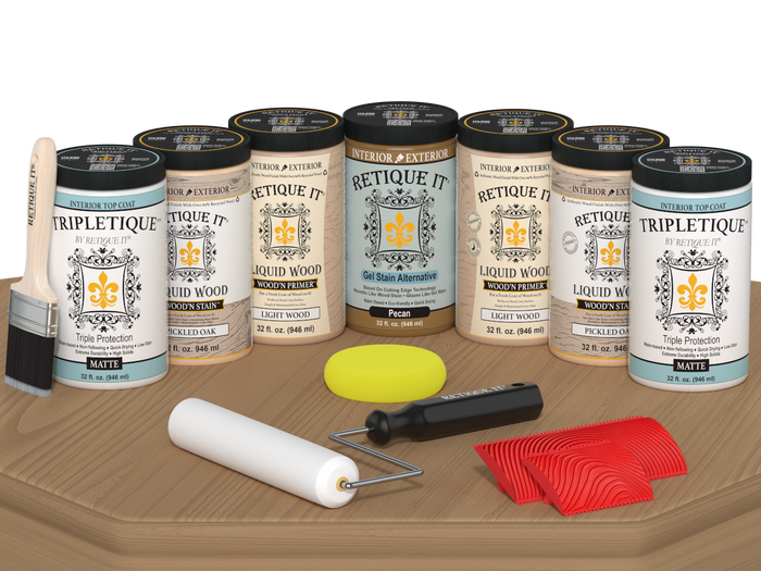 Retique It Wood'n Cabinet Kit with pickled oak stain, matte finish, 24 door grained wood stain for kitchen cabinets.