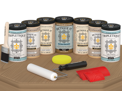 Retique It Wood'n Cabinet Kit with pickled oak stain, matte finish, 24 door grained wood stain for kitchen cabinets.