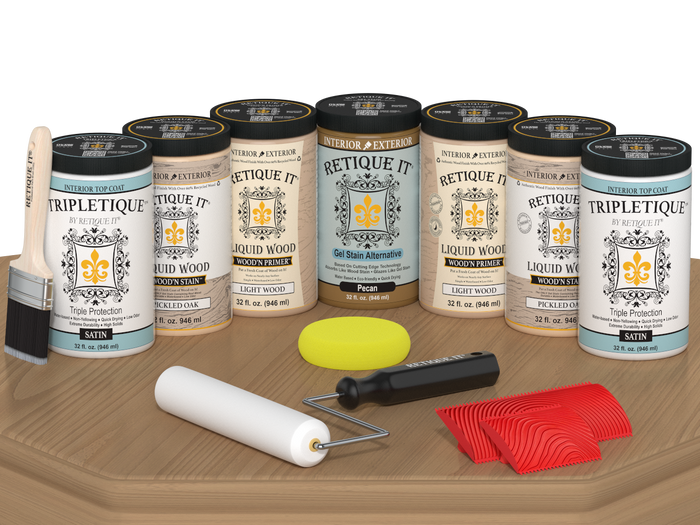 Retique It Wood'n Cabinet Kit with pickled oak stain, 24 grained cabinet doors, satin finish, ready for kitchen or bathroom cabinetry.