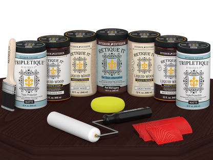 Retique It Wood'n Cabinet Kit with 24 grained doors in red mahogany stain, matte finish, shown on a table surface.