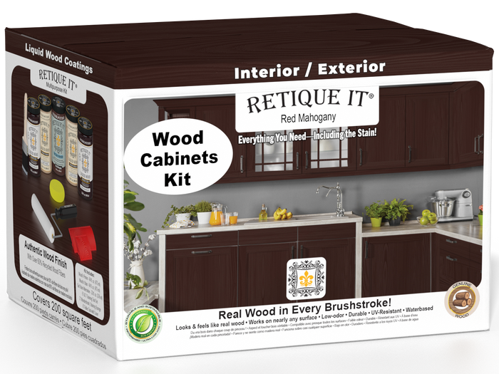 Retique It Wood'n Cabinet Kit with 24 grained red mahogany stain doors for furniture or cabinetry projects.