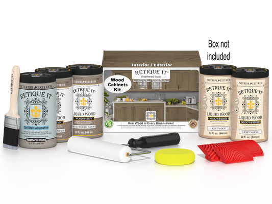 Retique It Wood'n Cabinet Kit with weathered wood stain, 24 grained cabinet doors, showcasing natural wood texture and weathered finish.