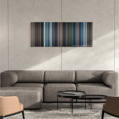 X-Men: The Last Stand color palette canvas on a concrete wall above a gray sectional sofa