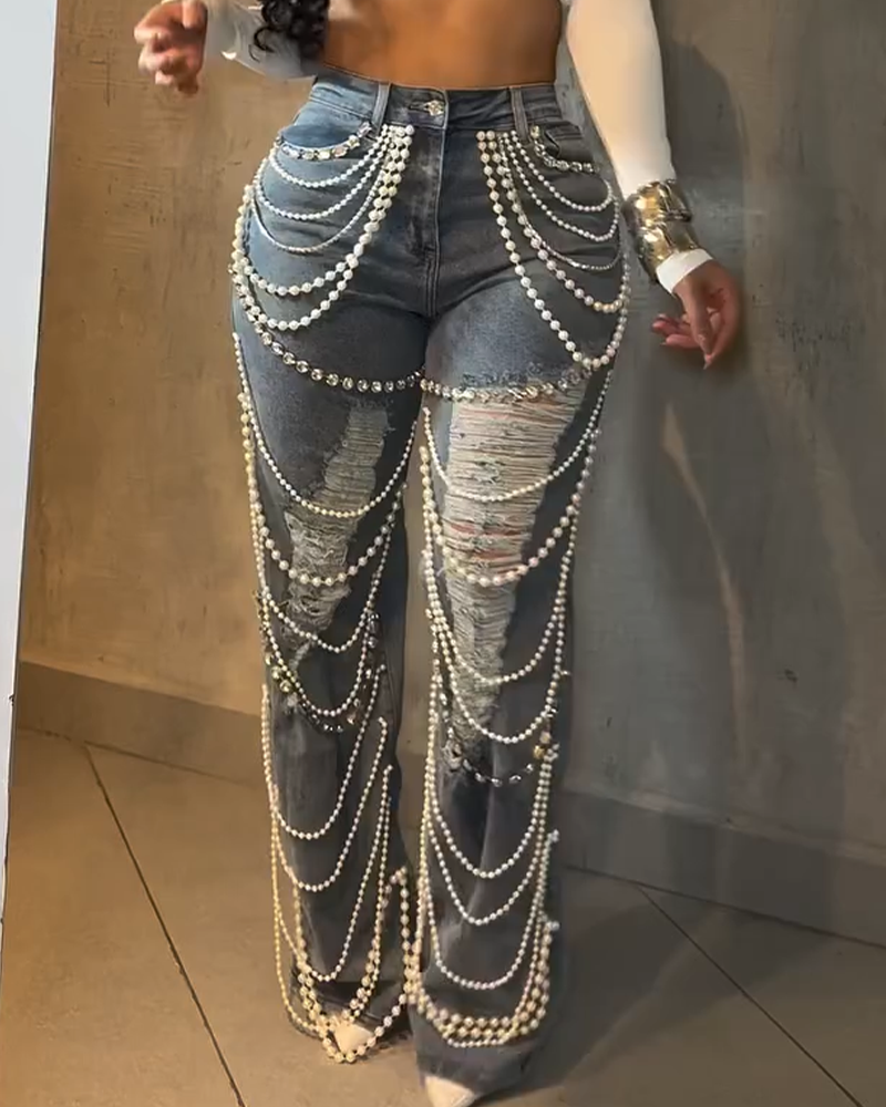 Embellished High-Waisted Jeans (Pre-Sale)