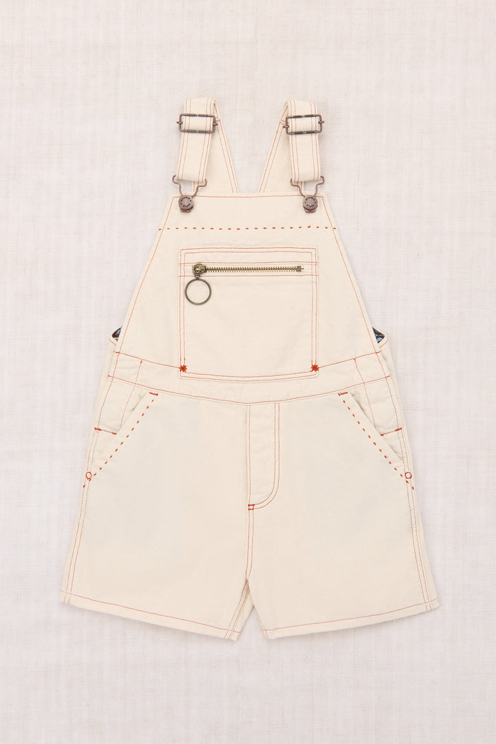 Zip Overall Shorts in Gesso Denim