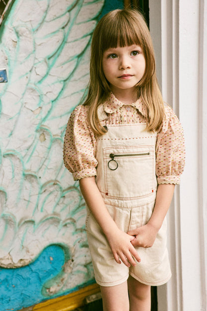 Zip Overall Shorts in Gesso Denim