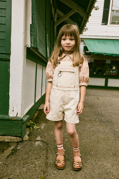 Zip Overall Shorts in Gesso Denim
